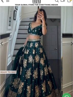XS Dark Green lehenga with gold embroidery